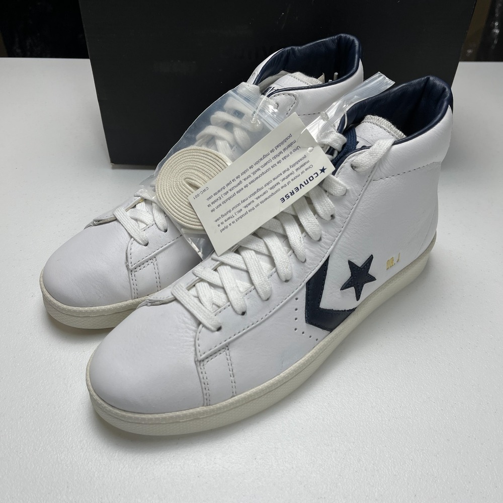 Converse Pro Leather Dr. J Mid White Navy Men's 9 DS 168 Made 128684C 2011